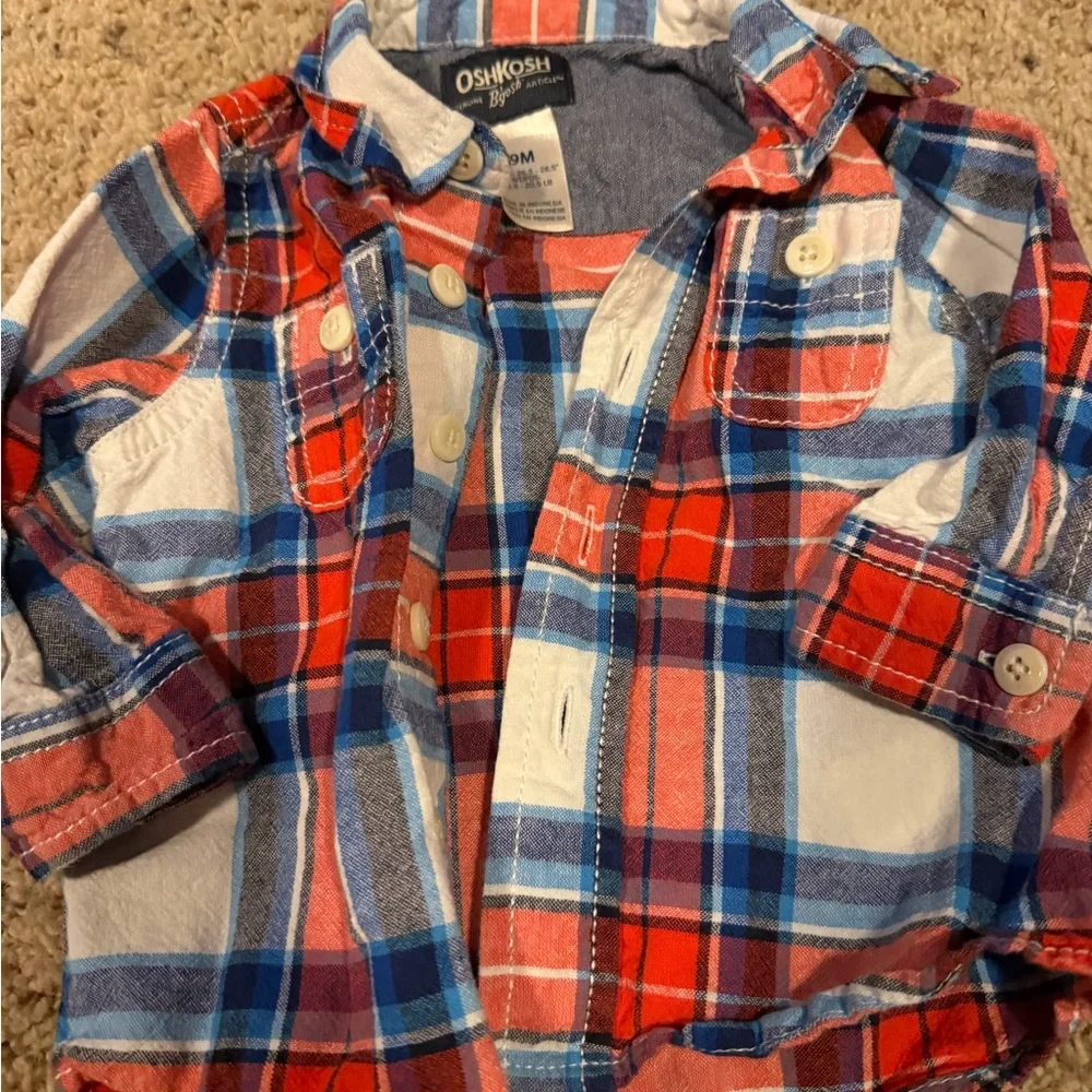 OshKosh B'gosh Gray Sweatshirt and Plaid Button Down Set